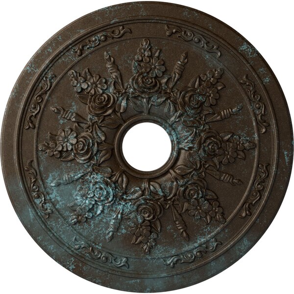 Ekena Millwork Rose and Ribbon Medallion (Canopies up to 4"), 23 5/8"OD x 4"ID x 1 1/2"P, Bronze Blue Patina CM23ROBBS - main
